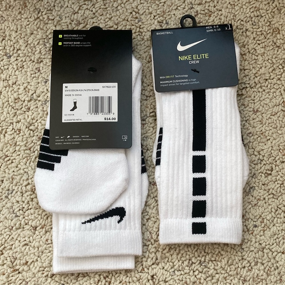 White Nike Elite Crew Socks